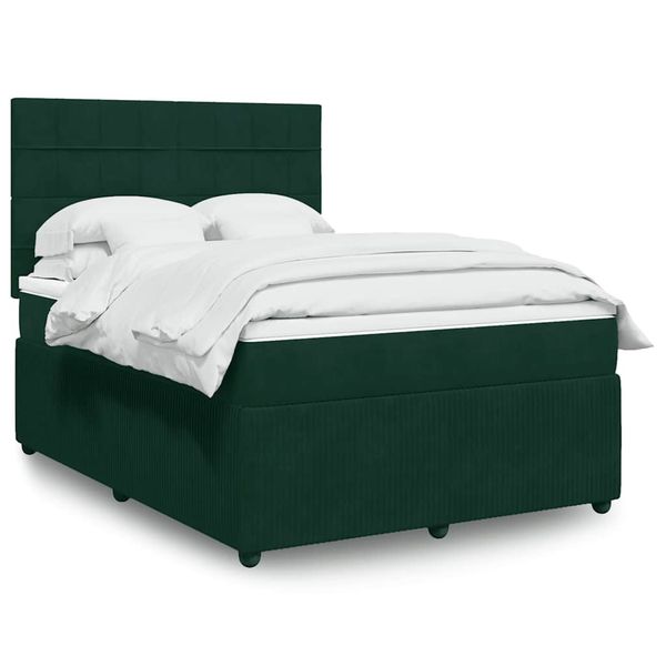 vidaXL Posteľný rám boxsping s matracom tmavozelený 140x200 cm zamat