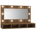vidaXL Zrkadlová skrinka s LED hnedý dub 90x31,5x62 cm