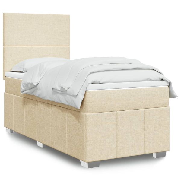 vidaXL Posteľný rám boxsping s matracom krémový 90x200 cm látka