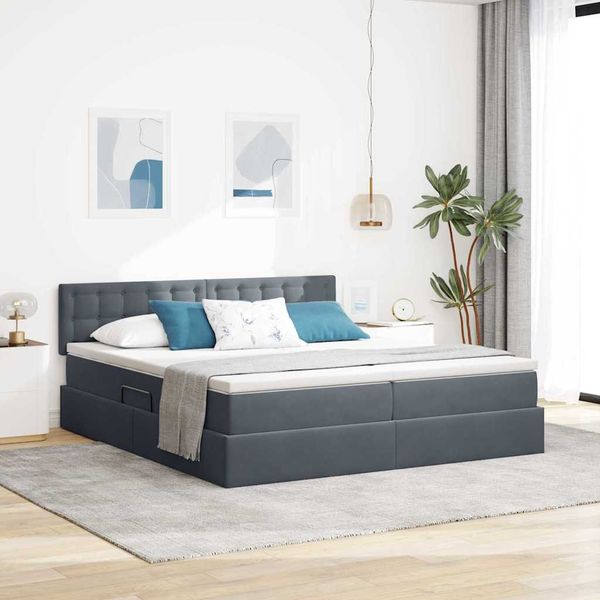 vidaXL Úložná posteľ s matracmi s čelnou doskou Tmavo šedá 90 x 200 cm