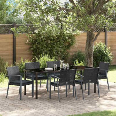 vidaXL Záhradný jedálenský set 7 ks Čierna a Šedá PE ratan