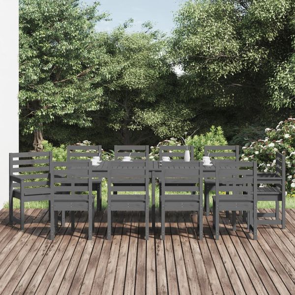 vidalXL 11-dielna záhradná jedálenská súprava sivá borovicový masív