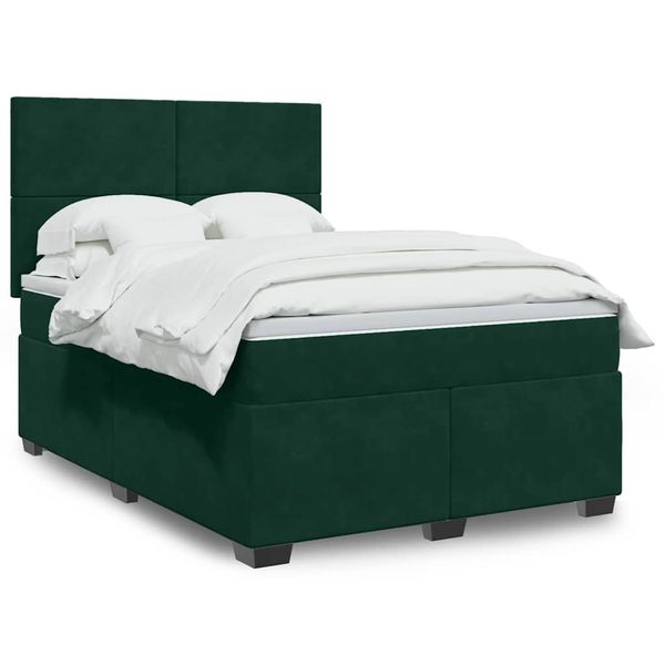 vidaXL Posteľný rám boxsping s matracom tmavozelený 140x190 cm zamat