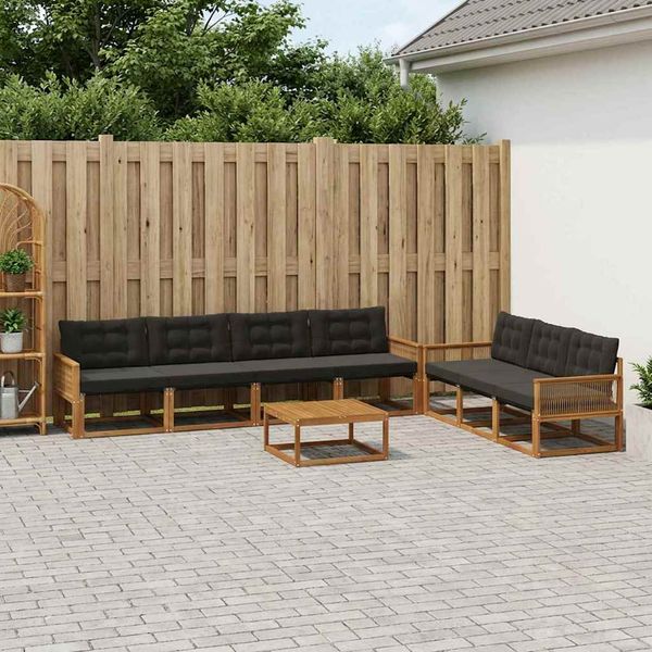 vidaXL Záhradná súprava gaučov s vankúšom 8 pcs Prírodná a čierna
