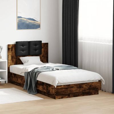 vidaXL Posteľný rám s čelom dymový dub 90x190 cm kompozitné drevo