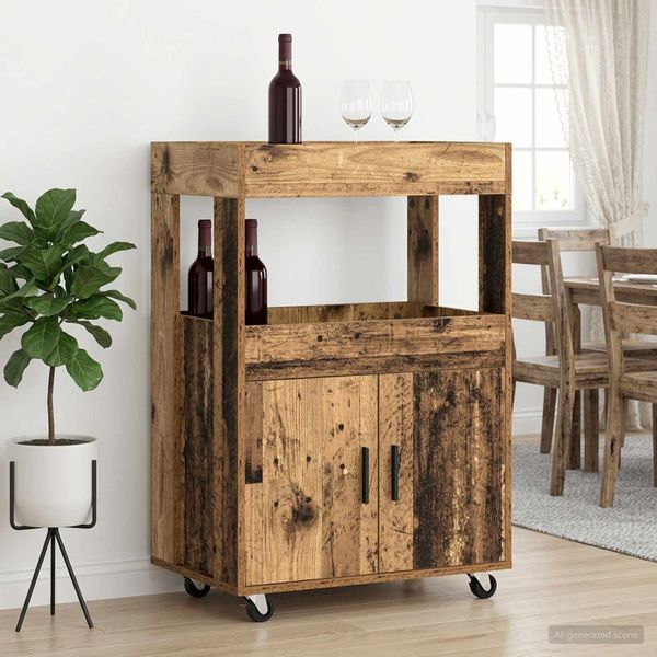 vidaXL Barový vozík Staré drevo 60 x 39.5 x 89 cm Kompozitné drevo
