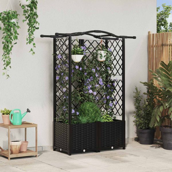 vidaXL Vyvýšený záhon s mriežkou a strechou Čierny 122 x 40 x 138 cm