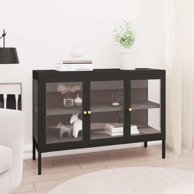 vidaXL Komoda čierna 105x35x70 cm oceľ a sklo