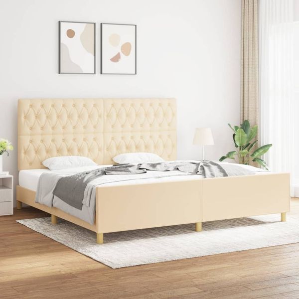 vidaXL Posteľný rám s čelom krémový 200x200 cm látka