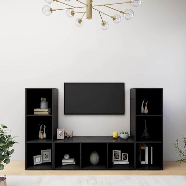 vidaXL TV skrinky 3 ks čierne 107x35x37 cm drevotrieska