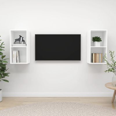 vidaXL Nástenné TV skrinky 2 ks, biele, kompozitné drevo