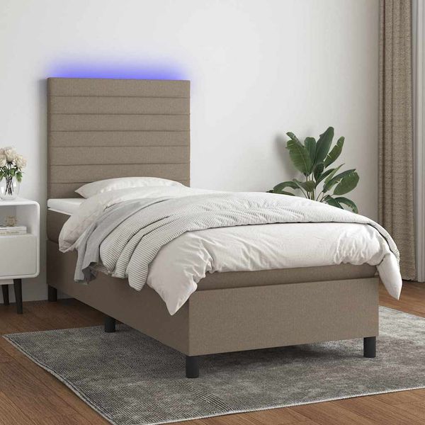 vidaXL Posteľ boxsping s matracom a LED sivohnedá 90x190 cm látka