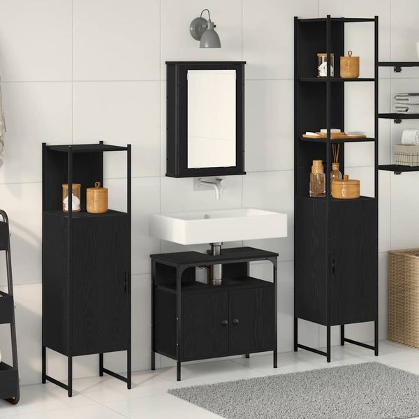 vidaXL Sada kúpeľňového nábytku 4 pcs Čierny dub Kompozitné drevo