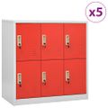 vidaXL Uzamykacie skrinky 5 ks bledosivé a červené 90x45x92,5 cm oceľové