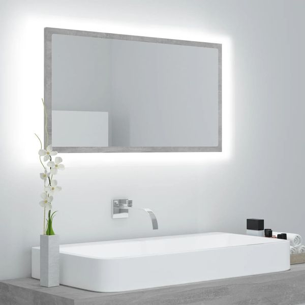 vidaXL Kúpeľňové zrkadlo s LED, betónovo sivé 80x8,5x37cm, akryl