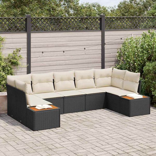 vidaXL Súprava záhradných pohoviek 7 pcs Čierna a krémová Polyratan
