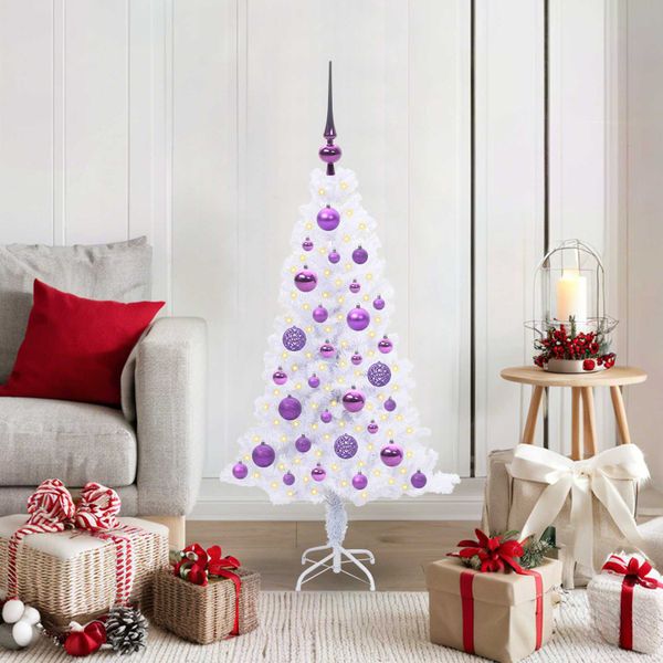 vidaXL Umelý vianočný stromček s 150 LED-i Biela 120 cm PVC a oceľ