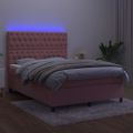 vidaXL Posteľný rám boxsping s matracom a LED ružový 140x190 cm zamat
