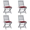 vidaXL Skladacie vonkajšie stoličky s podložkami 4 ks akáciový masív
