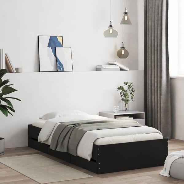 vidaXL Posteľný rám so zásuvkami čierny 100x200 cm kompozitné drevo