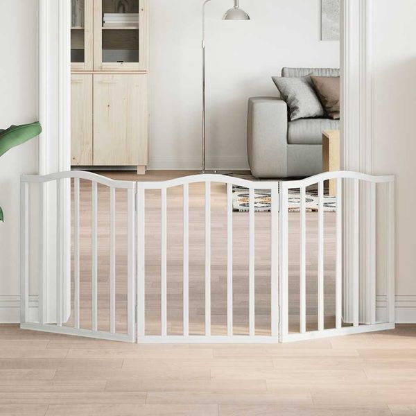 vidaXL Brána pre psa skladacia 3 panely biela 150 cm topoľové drevo