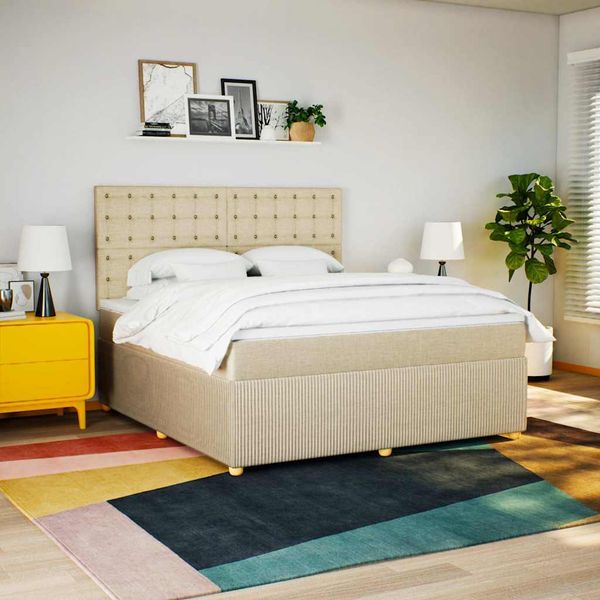 vidaXL Posteľný rám boxspring s matracom krémový 180x200 cm látka