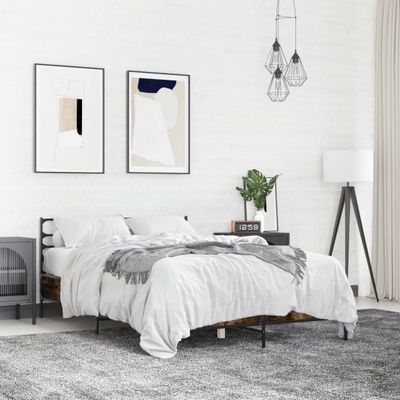 vidaXL Posteľný rám dymový dub 135x190 cm kompozitné drevo a kov