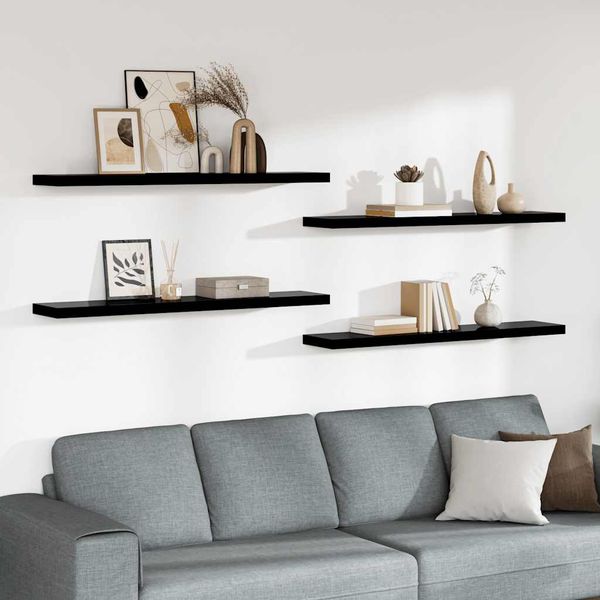 vidaXL Plávajúce nástenné police 4ks, lesklé čierne 120x23,5x3,8cm,MDF
