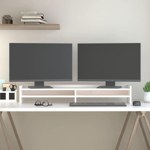 vidaXL Stojan na monitor biely 100x24x16 cm masívna borovica