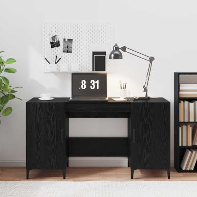 vidaXL Stôl s úložiskom Čierny dub 140 x 50 x 75 cm Kompozitné drevo