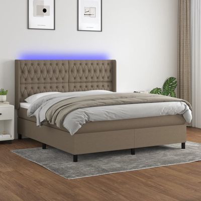vidaXL Posteľ boxsping s matracom a LED sivohnedá 180x200 cm látka