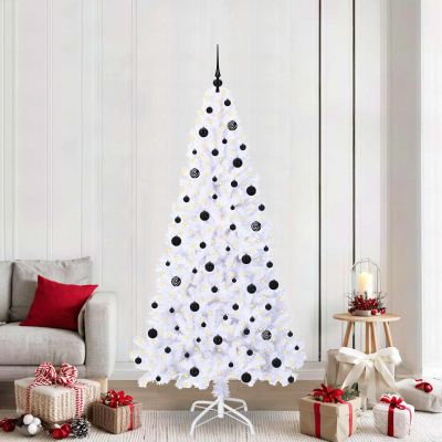 vidaXL Umelý vianočný stromček s 300 LED-i Biela 210 cm PVC a oceľ