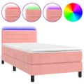 vidaXL Posteľný rám boxsping s matracom a LED ružový 90x190 cm zamat