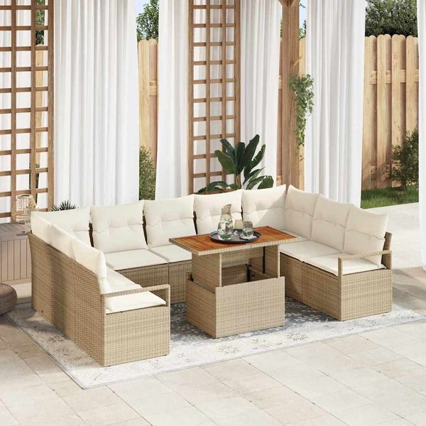 vidaXL Súprava záhradných pohoviek 10 pcs Béžová Poly ratan