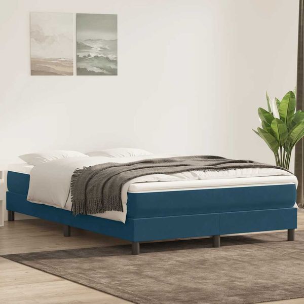 vidaXL Posteľný rám boxsping s matracom tmavomodrý 160x220 cm zamat