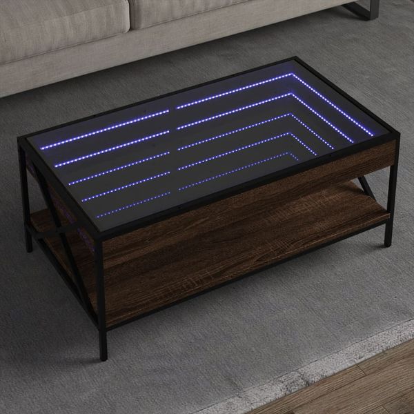 vidaXL Konferenčný stolík s nekonečnými LED hnedý dub 90x50x38 cm