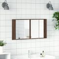 vidaXL LED kúpeľňová zrkadlová skrinka hnedý dub 90x12x45 cm akryl