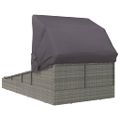 vidaXL Lehátko so skladacou strechou sivé 200x114x128 cm polyratan