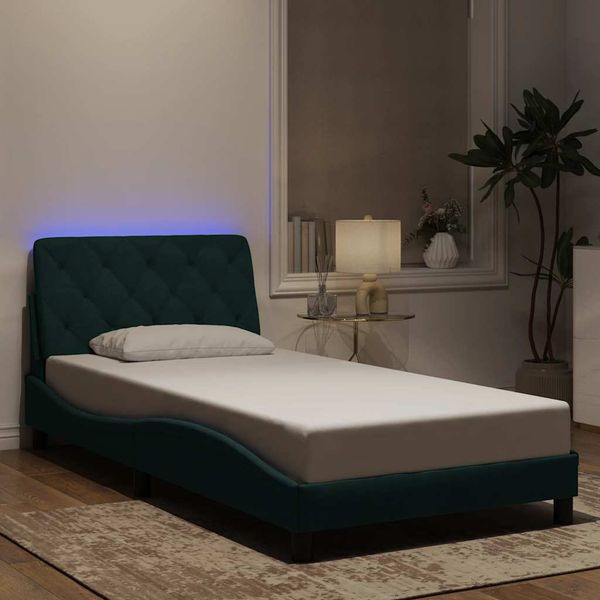 vidaXL Rám postele s LED bez matraca tmavozelený 100x200 cm zamat