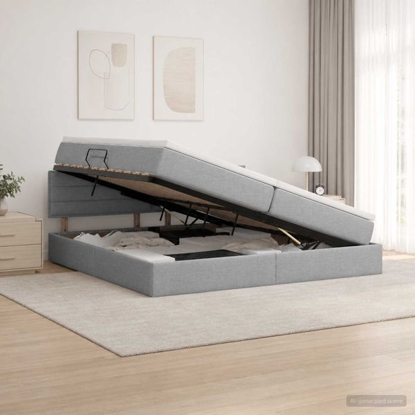 vidaXL Postel s úložným prostorem a matrací Svetlosivá 200 x 200 cm