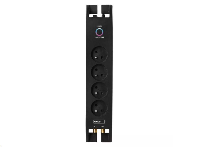 EMOS P54022 přepěťová ochrana 4 zásuvky + anténa, 2m, černá