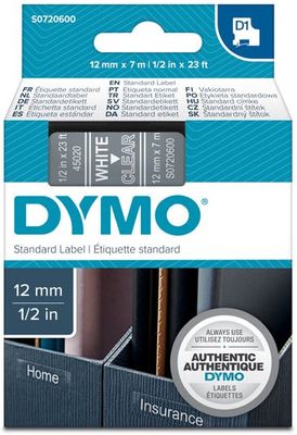 páska DYMO 45020 D1 White On Transparent Tape (12mm)