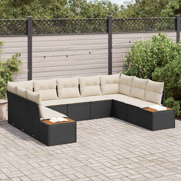 vidaXL Súprava záhradných pohoviek s vankúšom 9 pcs Čierna Poly ratan