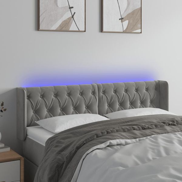 vidaXL Čelo postele s LED bledosivé 147x16x78/88 cm zamat