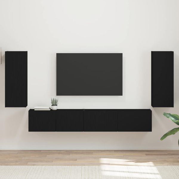 vidaXL Zostava TV skriniek 4 pcs Čierna Kompozitné drevo