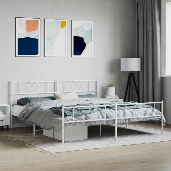 vidaXL Kovový rám postele s čelom a podnožkou biely 180x200 cm