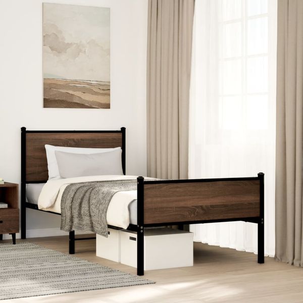 vidaXL Kovový posteľný rám bez matraca hnedý dub 90x200 cm