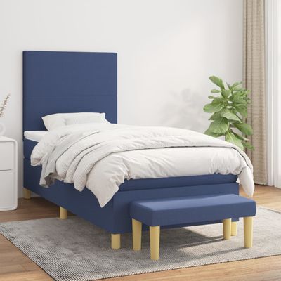 vidaXL Posteľný rám boxspring s matracom modrý 90x190 cm látka