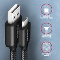 AXAGON BUMM-AM20AB, HQ kábel Micro USB <-> USB-A, 2m, USB 2.0, 2.4A, ALU, oplet, čierny Kábel, synchronizačný a nabíjací, USB 2.0 typ A na typ micro B, opletený, 2m, 2,4A, čierny