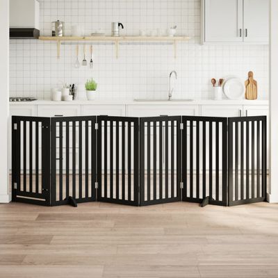 vidaXL Brána pre psa dvere sklad. 6-panel. čierna 300cm topoľové drevo